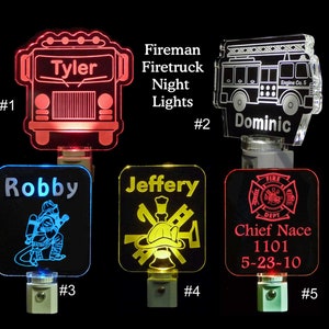 Firetruck Fireman Night Light, personalized LED Light, Kids Lamp, Handmade, Unique Gift, Boys gift, nursery light, First Responder Gift
