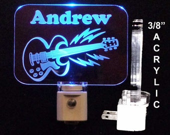 Guitar Night Light, Personalized with name. Kids Lamp, Handmade Personalized Gifts, Instrument, Gift for him, Gift for her