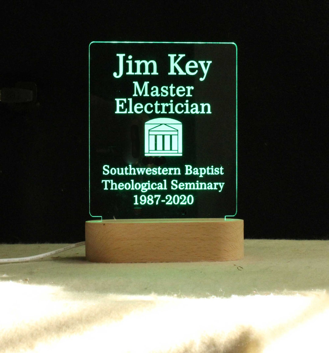 Personalized Lighted Award Name Plate Wood Base Table Top Etsy