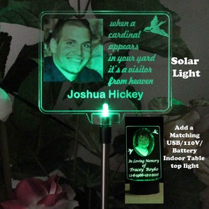 Sympathy Gift Grave Marker Memorial for Cemetery Memorial Plaque Personalized Solar light with Photo, outdoor light, garden light - 2 sizes