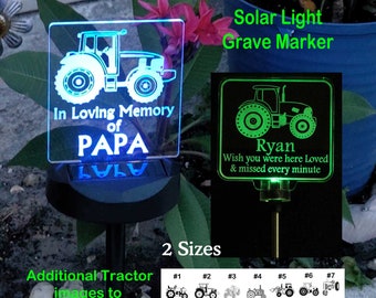 Personalized Grave Marker Solar Light with Tractor. Use for Garden Light, Sympathy Gift, Bereavement Gift, Memorial Plaque, Loss of Father