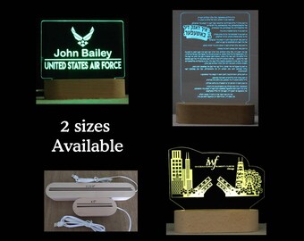 Personalized LED Desk Sign: Lighted Acrylic Name Plate with Wood Base (USB/Battery/110V)