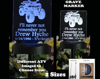 Personalized ATV Grave Marker Solar Light, In Loving Memory, garden light, Bereavement gift, Sympathy Gift, laser engraved 4 wheeler plaque