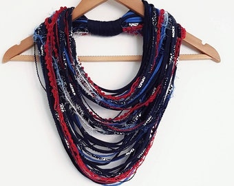 Blue Red Infinity Scarf Rope Scarf Necklace Chunky Fabric  Necklace Multistranded Scarf Boho Hippie Scarves Necklaces  Blue Gypsy Scarf