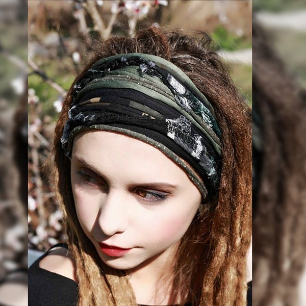 Dreadlock Accessories Dread Wrap Headband Self tie adjustable headband Non slip frayed black olive, navy, burgundy lock headband headpiece