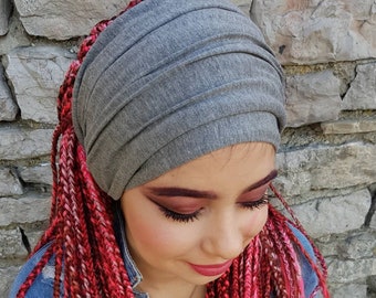 Heather Grey Kopftuch, Scrunch Stirnband, Turban Stirnband, Yoga Kopftuch, Head Wraps Frauen, breites Stirnband