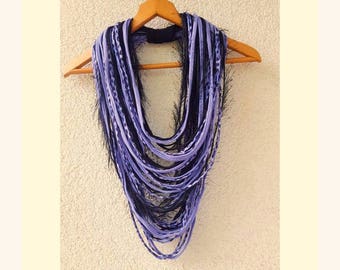 Purple Lavender Scarf Necklace Statement Lilac Infinity Scarf Boho Hippie Tribal Necklace FUN TO WEAR Necklace Fabric Textile Jewelry