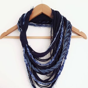 Blue Infinity Scarf Rope Scarf Necklace Chunky Fabric  Necklace Multistranded Scarf Boho Hippie Scarves Necklaces  Blue Gypsy Scarf