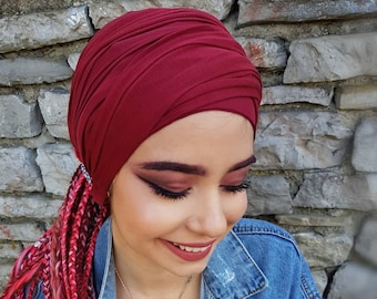 Maroon Kopftuch Turban Stirnband Yoga Kopftuch Boho Stirnband Turban Kopf Wrap für Frauen Extra breite Stirnband Rubin rot Kopftuch