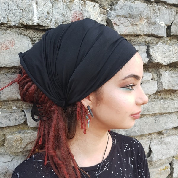 Dreadlock Tube Black Headband Wide Yoga Headband Boho Headband Namaste Headband Womens Mens Hair Black Headwrap Head Wrap Dread Sock