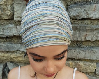 Pastel Head Scarf Light Turban Cotton Headband Jersey Scarf Black Paislay Viscose Scrunch headwrap Summer Yoga Headband Stretchy Hread Scarf