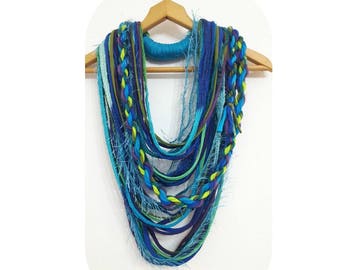 Peacock Necklace Statement Infinity Scarf Necklace Womens Scarves Peacock Scarves Turquoise Blue Purple and Lime Green FUN TO WEAR Necklace