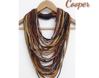 Cooper Brown Rust Autumn Scarf Necklace Statement Woodland Infinity Scarf Boho Hippie Tribal Necklace Eclectic Jewelry  FUN TO WEAR