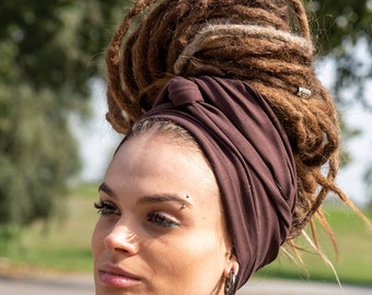 Dark brown Head Scarf Turban Stretchy Cotton Headband Jersey Scarf Wide Scrunch headwrap Summer Yoga Headband Head Scarf New