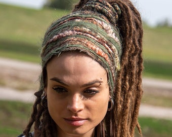 Earthy Headband Dreadlock Accessories Dead Wrap Loc Tie  Distressed Texture Headband Unique Wide headband Wide Obi Belt Waistband