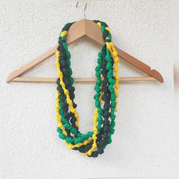 Green Yellow Scarf Necklace Fabric Knotted Necklace Tribal Festival Jewelry Infinity Scarf Brasil Colors Jewelry Scarf Necklace