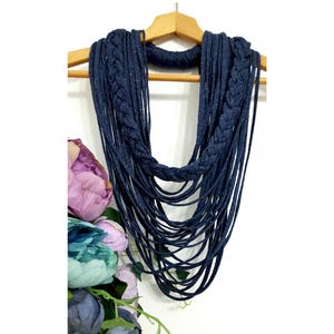 Denim blue color Cotton Scarf Necklace Statement Scarves Infinity Summer Scarves Circle Scarf Denim Scarf Jewelry  Sapphire Blue Denim Scarf