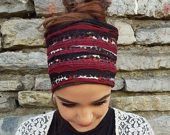 Dunkelrot Weinrot Burgund Haarband Stirnband Dreadlock Accessoires Dead Wrap Festival Headgear Breit Bordeaux Haarband breite Taille Obi Gürtel