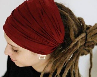 Red Head Sock Mens Girls Dreadlock Tube Wide Yoga Headband Boho Headband Maroon Head Cover Womens Mens Headband for dreads Wrap Dread Sock