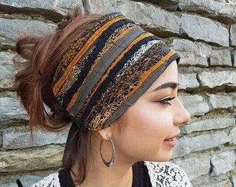 Stirnband Erde Schwarz Braun Kopftuch Kopftuch Boho Hippie Haarband Dreadlocks Accessoires Kopfbedeckung Gypsy Kleidung Obi Gürtel