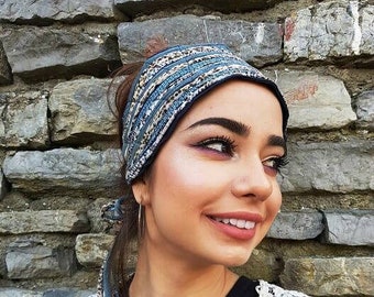 Stahl blau grau Kopf Schal Scrunch Hairwrap Dreadlock Zubehör Yoga Kopf breit hellblau Kopf wickelt Boho Stye Gypsy Kleidung Obi Gürtel