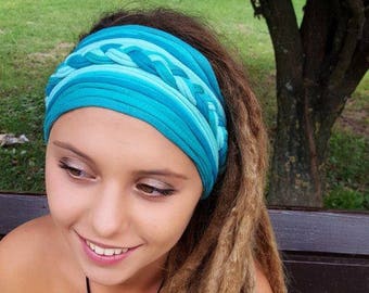 Breites Türkis Stirnband Multistrang Tribal Stirnband Dreadband Dreadlock Accessoires Aqua blau Azurblaues Kopftuch Head Wraps Einzigartige Haarwickel