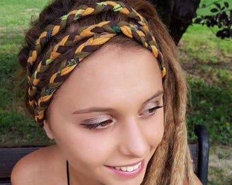 Olive Caramel Senf Stirnband Kopftuch Geflochtenes Stirnband Wald Herbst Herbst Tribal Festival Kopf Wraps Stirnband Einzigartiges Geschenk für sie