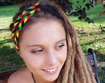 Rasta Headband Reggae Headband Hippie Coachella Headband Rasta Braided Headband Rastafarian Headband Jamaica One Love Hairband Burning man