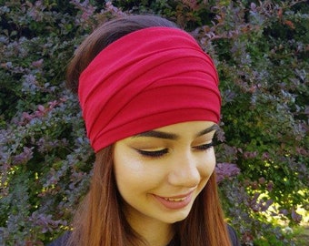 Scarlet Red Turban Headband Yoga Head Scarf Boho Head Wrap Turban Red Headbands for Women Extra Wide Headband Dreadlock Accessories