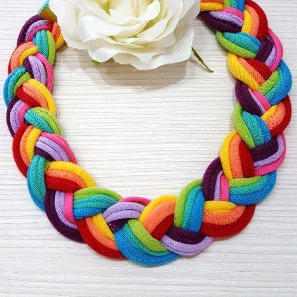 Rainbow Diadema vibrante cinta de pelo cabeza bufanda trenzada cabeza de banda textil collar T-shirt hilo collar Statement Tela collar