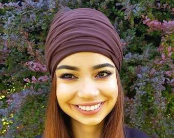 Dark Brown Scrunch Headband Turban Headband Yoga Head Scarf Head Wrap Headbands for Women Extra Wide Headband Dreadlock Accessories