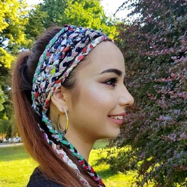 Dreadlock Accessories Head Scarf Wide Wrap Headband Hippie Hairband Gypsy Clothing Tribal Headband Colorful Braidband Braided Skinny Scarf