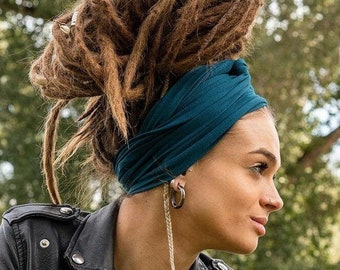 Teal Head Scarf Turban Head Wrap Stretchy Cotton Headband Jersey Scarf Wide Scrunch head wear Summer Yoga Headband Head Scarf