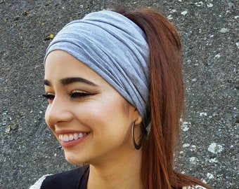 Marl Grey Heather Grey Turban Headband Yoga Head Scarf Boho Headscarf Head Wrap Turban Headband para mujeres Extra Wide Headbands