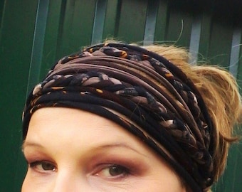 Diadema marrón de otoño, turbante de yoga, pañuelo trenzado para la cabeza, diadema extra ancha, pañuelo para la cabeza estilo gitano bohemio.
