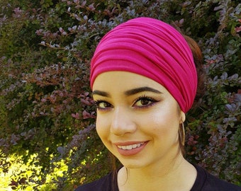 Hot Pink Stirnband Turban Stirnband Yoga Kopfschal Kopftuch Mädchen Stirnbänder extra breit Stirnband Dreadlock Accessoires Fuchsia Haar wrap