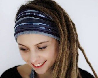 Blue headband Dreadlock Accessories Dread Wrap Multistrand Headband Self tie adjustable headband Non slip  DIY denim jeans headband headwrap