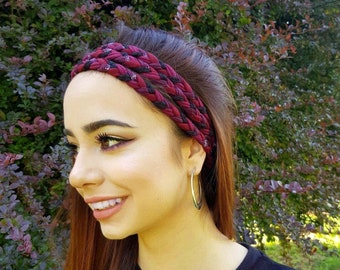 Burgund Weinrot Stirnband Dunkelrot geflochtenes Haarband Boho Haarschmuck Komfortable Multistrand Baumwolle Haarband Damen Stirnbänder