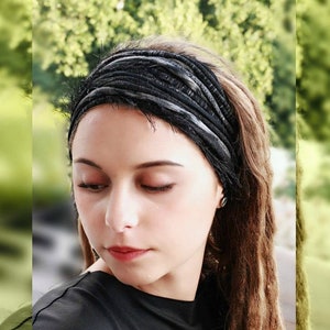 Dreadlock Accessories Dread Wrap Headband Self tie adjustable headband Non slip frayed DIY black gray lock headband headpiece  dreadband