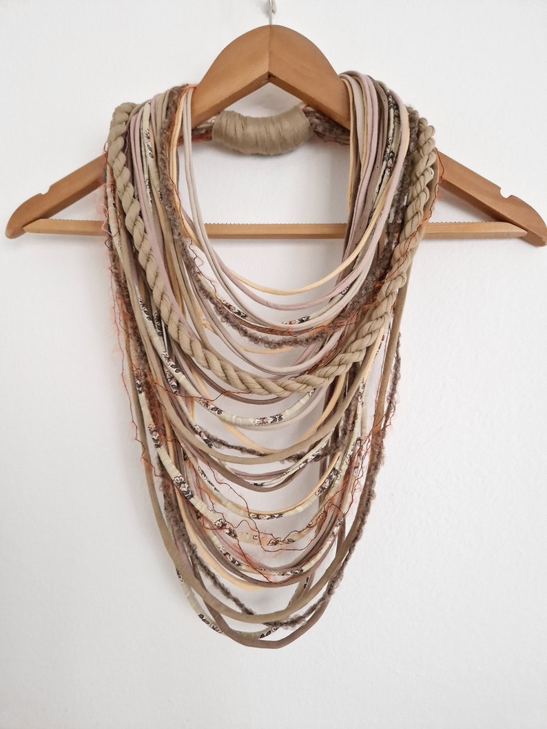 Sandy Earth Textille Scarf Necklace Fiber Necklace Tribal Festival Costume Jewelry Infinity Scarves Coacella Burning Man Infinity Cowl image 2
