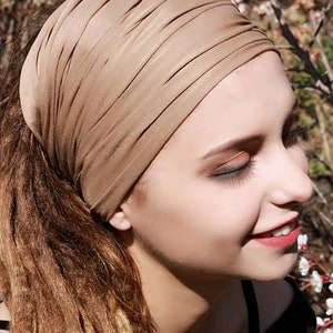 Dreadlock Tube Headband Caramel color Wide Yoga Hairband Lock Tube Headband Womens Mens Headband for dreads Head Wrap Dread Sock Camel Beige image 4