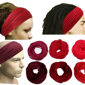 Red Headband Mens Girls Headband Dreadlock Headband Head Wrap Head Scarf Wide Headband Boho Hippie Head Wrap Headband Men Yoga Headband