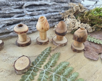 Cuentas de rastas con forma de hongo, accesorios para rastas, cuentas de madera natural, cuentas del bosque, hongo, cuentas para rastas estilo boho, accesorios para el cabello de hadas del bosque