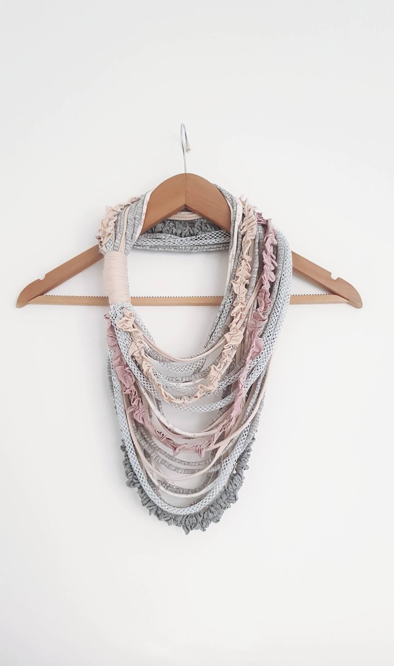 Scarf Necklace Statement Infinity Scarf Necklace Boho Tribal Necklace Scruffy Necklace Chunky Scarf Pastel Color Scarf image 7