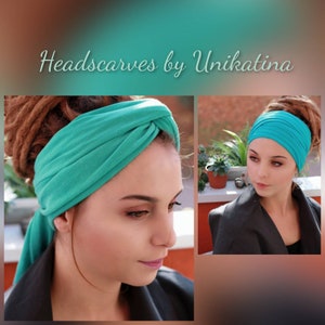 Turquoise Head Scarf Turban Wide Stretchy Headband Jersey Scarf Wide Scrunch Headwrap Yoga Head Scarf Unikatina Headwear Turquise Green Blue