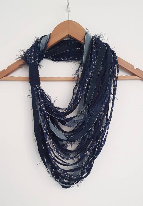 Denim Scarf Jeans Necklace Fabric Jewelry Textile Denim Necklace
