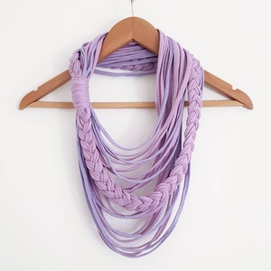 Lavender Scarf Necklace Fabric Necklace Unique gift Mother's day ideal gift Unique Designer Scarf Textile Jewelry Infinity Scarves Purple image 5