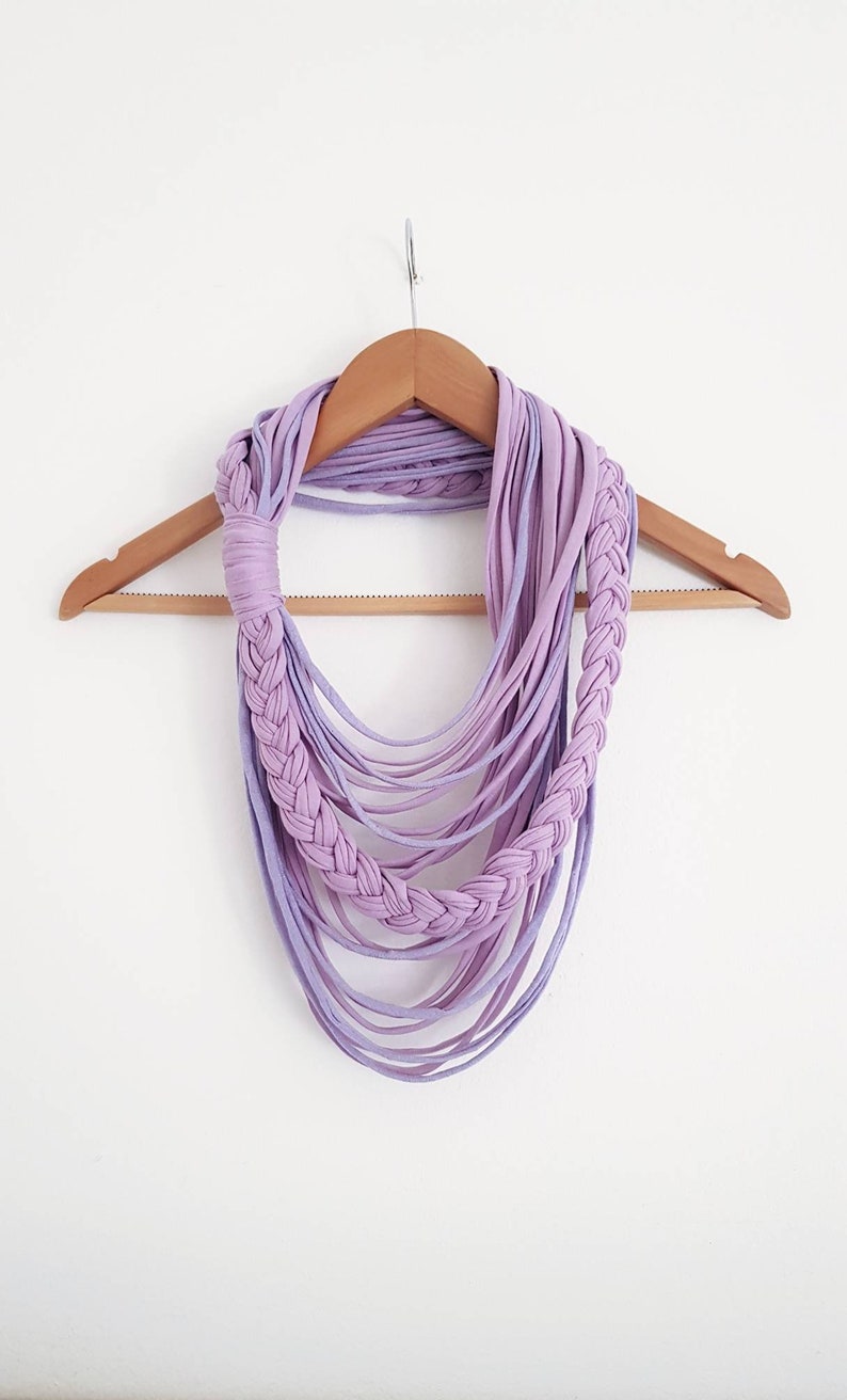 Lavender Scarf Necklace Fabric Necklace Unique gift Mother's day ideal gift Unique Designer Scarf Textile Jewelry Infinity Scarves Purple image 5
