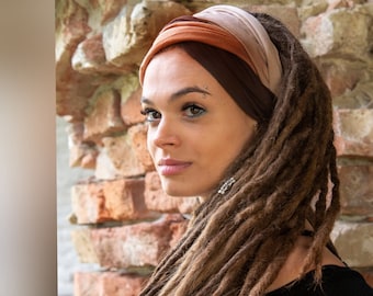 Bandeau aux tons ocres Bandeau large Bandeau dreadband Bandeau turban Accessoires dreadlocks Bandeaux uniques par Unikatina