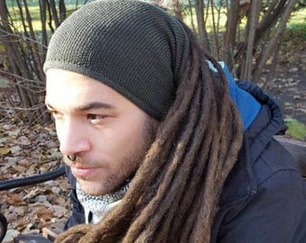 Knit headband Mens headwrap Olive Green Army Green Dreadlock Tube Mens dread band Dread Wrap Gift For Him Dreadlock Accessories for Men